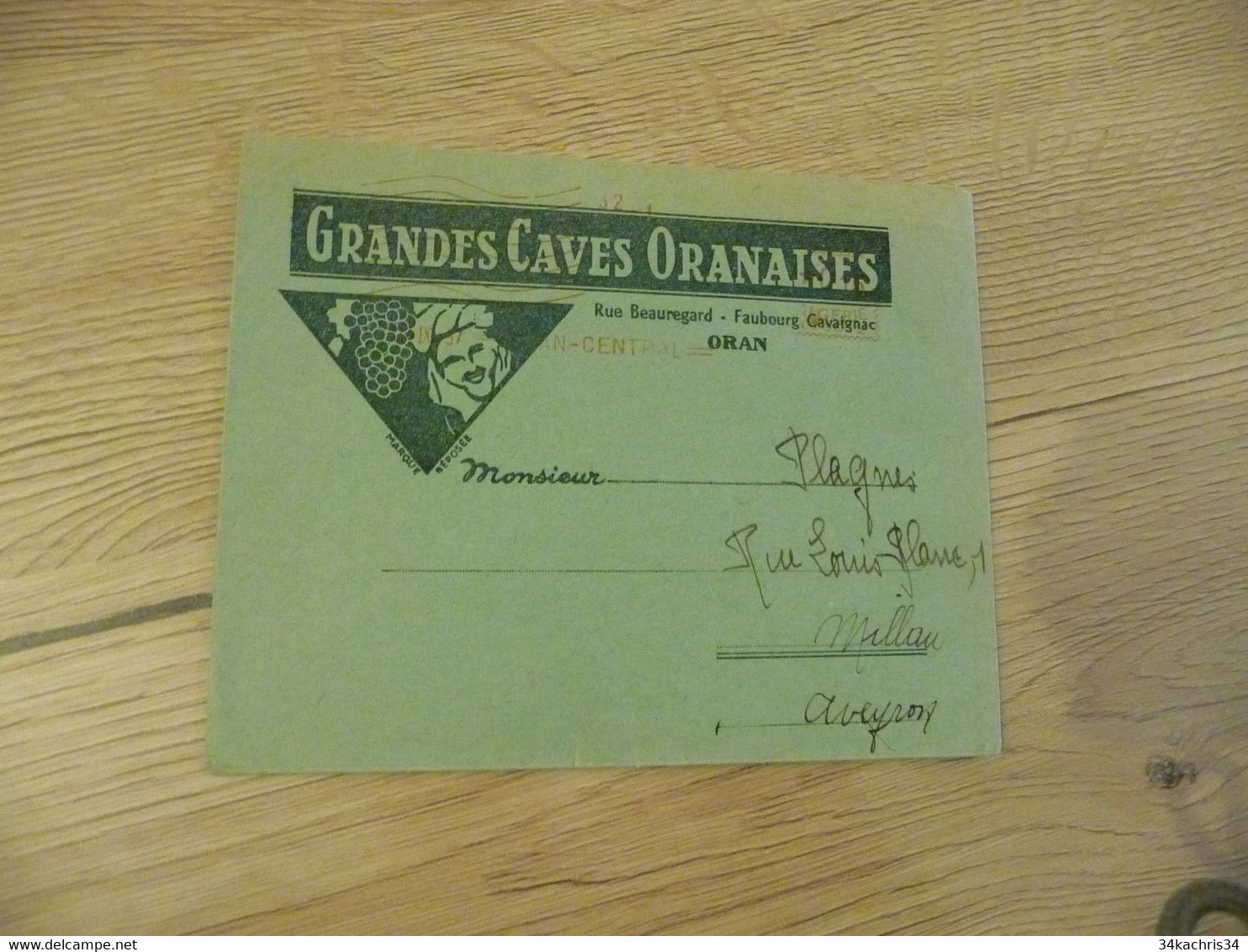 Sur Belle Enveloppe Pub Illustrée Grandes Caves Oranaises Algérie Oblitération EMA Rouge 1937 - Briefe U. Dokumente