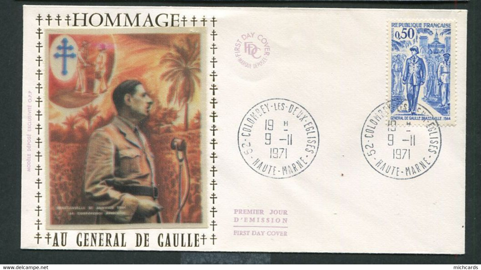 Env 1er Jour - CHARLES DE GAULLE - France - 52 COLOMBEY LES DEUX EGLISES - Cachet Du 09-11-71 - De Gaulle (General)