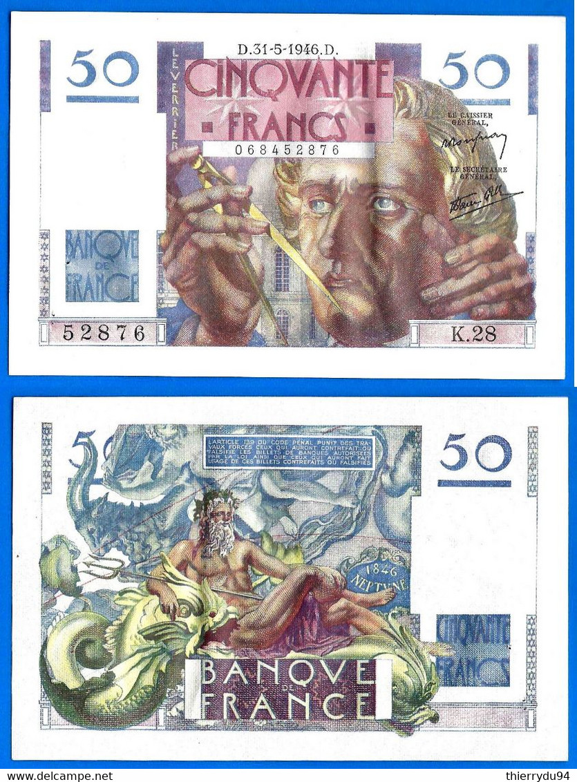 France 50 Francs 1946 31 Mai Prefixe K Le Verrier Que Prix + Port Billet 31 05 1946 Frcs Frc Paypal Bitcoin OK - 50 F 1946-1951 ''Le Verrier''