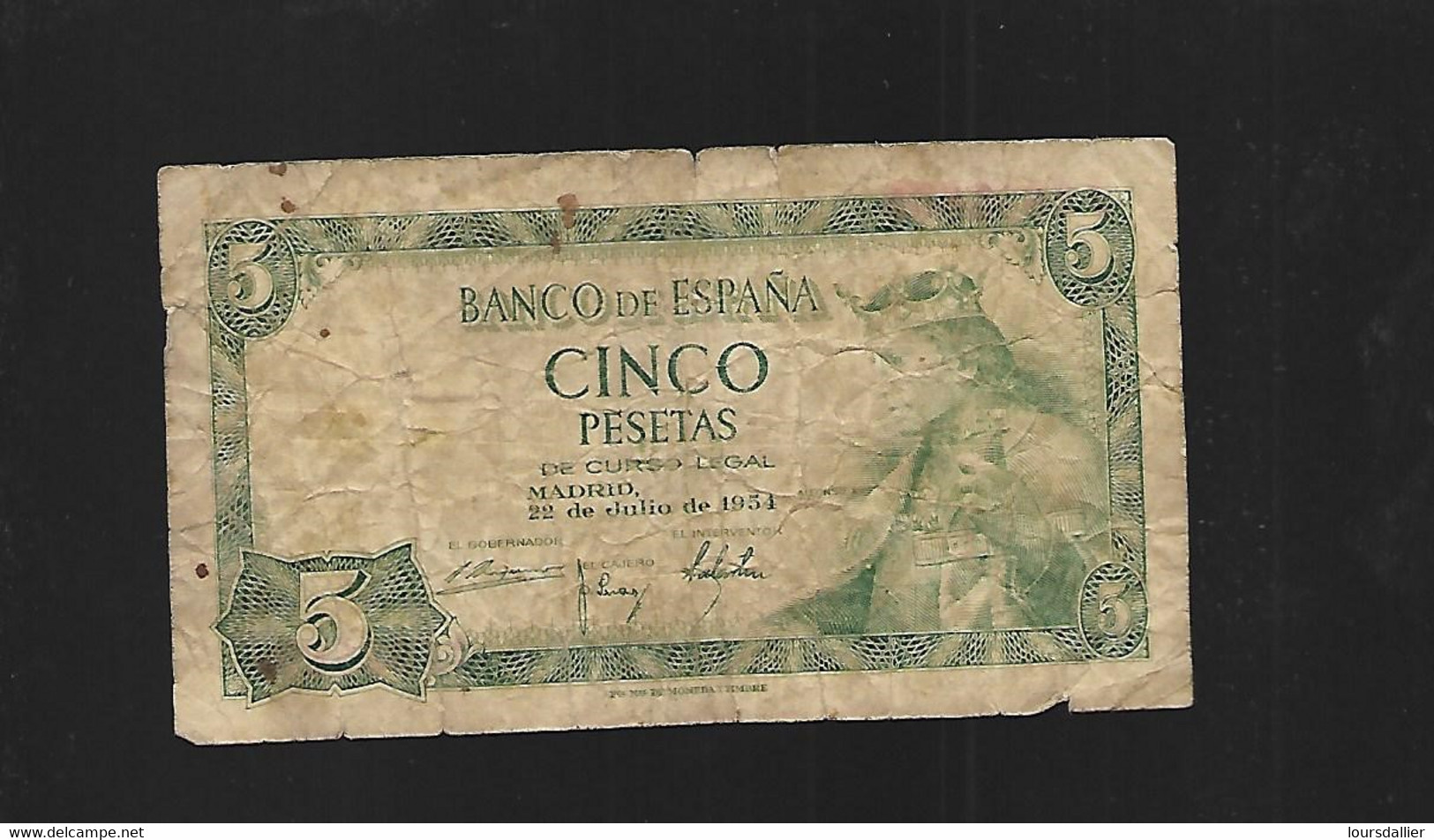 BILLET ESPAGNE 5 PESETAS 22 JUILLET 1954 - 5 Peseten