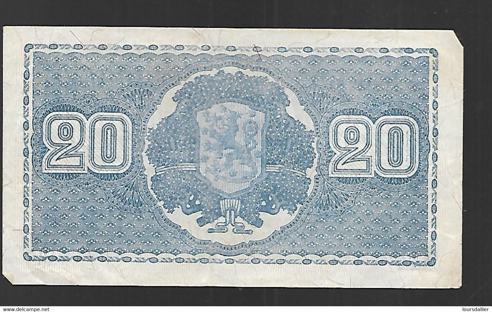 BILLET FINLANDE 20 MARK Litt.B O 0078845 Date émission 1948 TYPE 1945 - Finlande