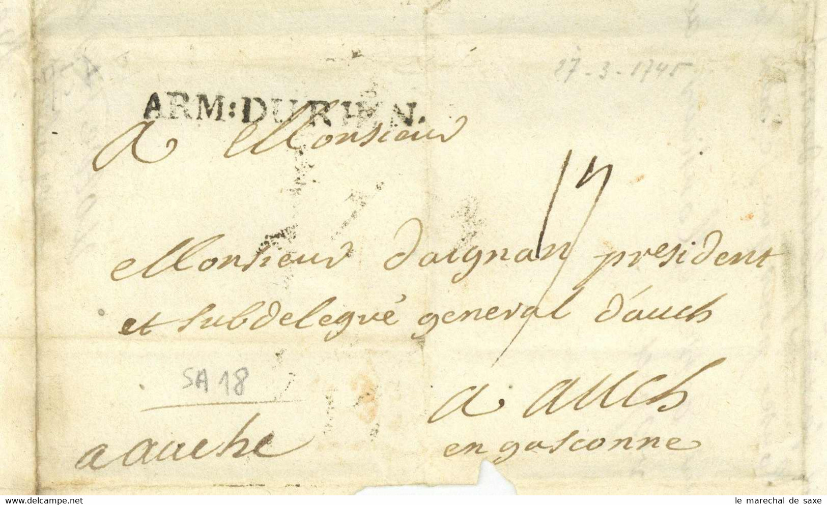 ARM: DU RHIN 1745 Neu-Anspach Hessen Taunus Erbfolgekrieg Marque D'armee Feldpostbrief Österreichischer - Armeestempel (vor 1900)