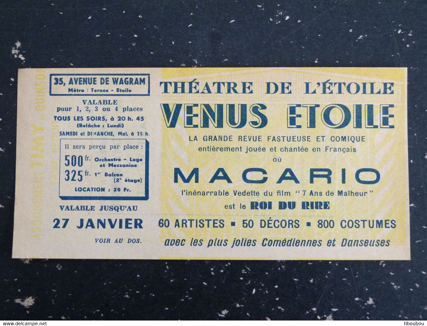 THEATRE DE L'ETOILE PARIS - TICKET REVUE VENUS ETOILE MACARIO - Eintrittskarten