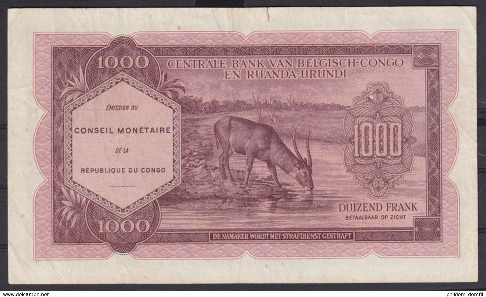 Ref. 6107-6612 - BIN CONGO. Democratic Republic . 1962. CONGO REP�BLICA DEMOCR�TICA / KINSASA 1962 1000 FRANCS - Sin Clasificación