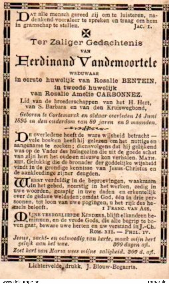 Vandemoortele - Bentein - Carbonnez 1814-1895 Kortemark - Zonder Classificatie