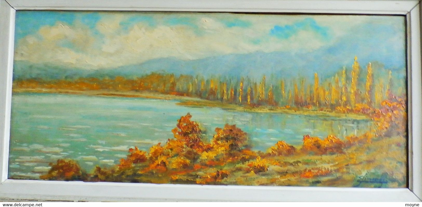 Emile Simonod 1893 - 1977 - Peintre Savoyard - " ENTREE  DE  LA  LEYSSE  AU   LAC  DU  BOURGET" - HUILE SUR PANNEAU - Oils