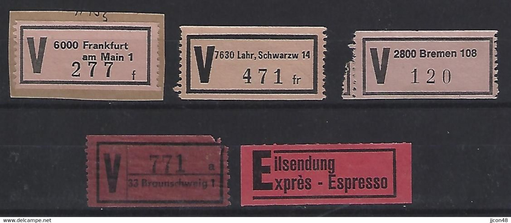 Germany (BRD) V-Labels X4 - R- & V- Vignette