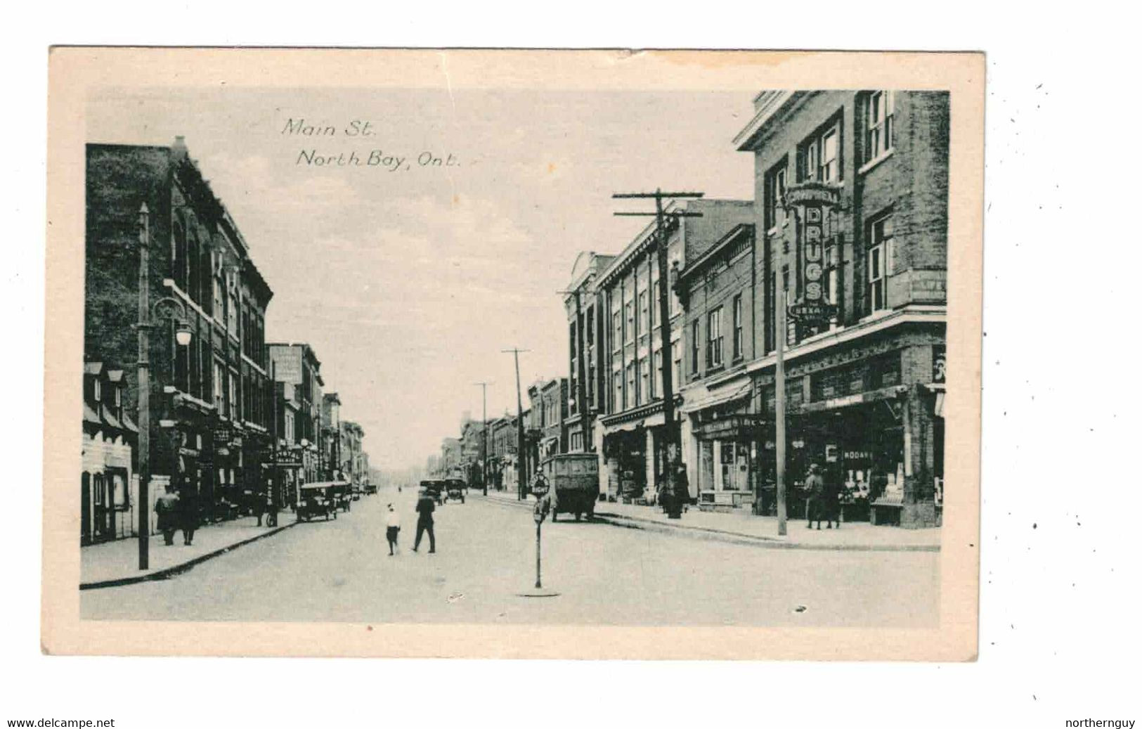 NORTH BAY, Ontario, Canada, Main Street & Stores, 1920's Cars, Old WB PECO Postcard, Nipissing County - North Bay