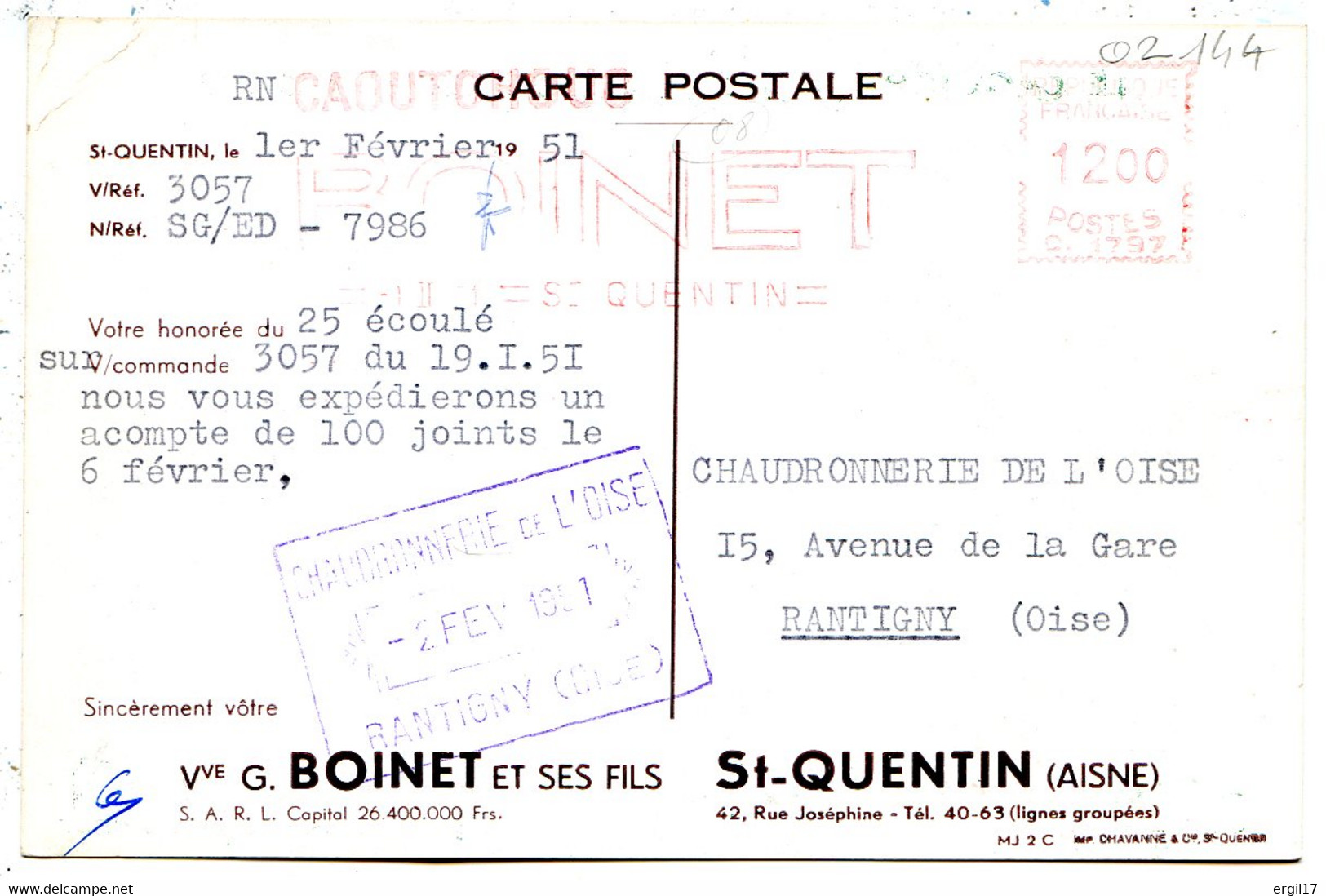 02100 SAINT-QUENTIN - BOINET Fabricant De Caoutchouc Industriel - Correspondance Commerciale - Saint Quentin