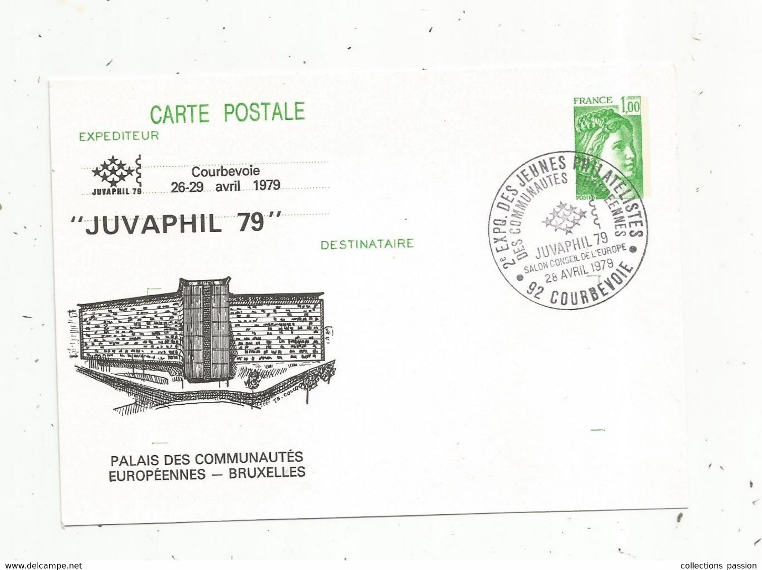 ENTIER POSTAl SUR Carte Postale, Juvaphil 79 , 2 éme Expo. Des Jeunes Philatélistes ,1979 ,COURBEVOIE - Enveloppes Types Et TSC (avant 1995)