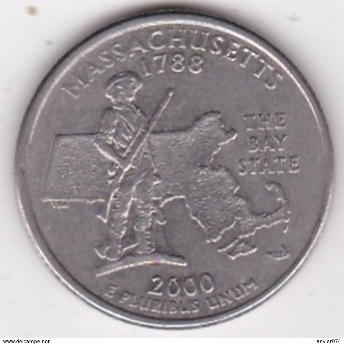 Massachusetts Quarter Dollar 2000 D, Georges Washington, Cupronickel KM# 305 - 1999-2009: State Quarters