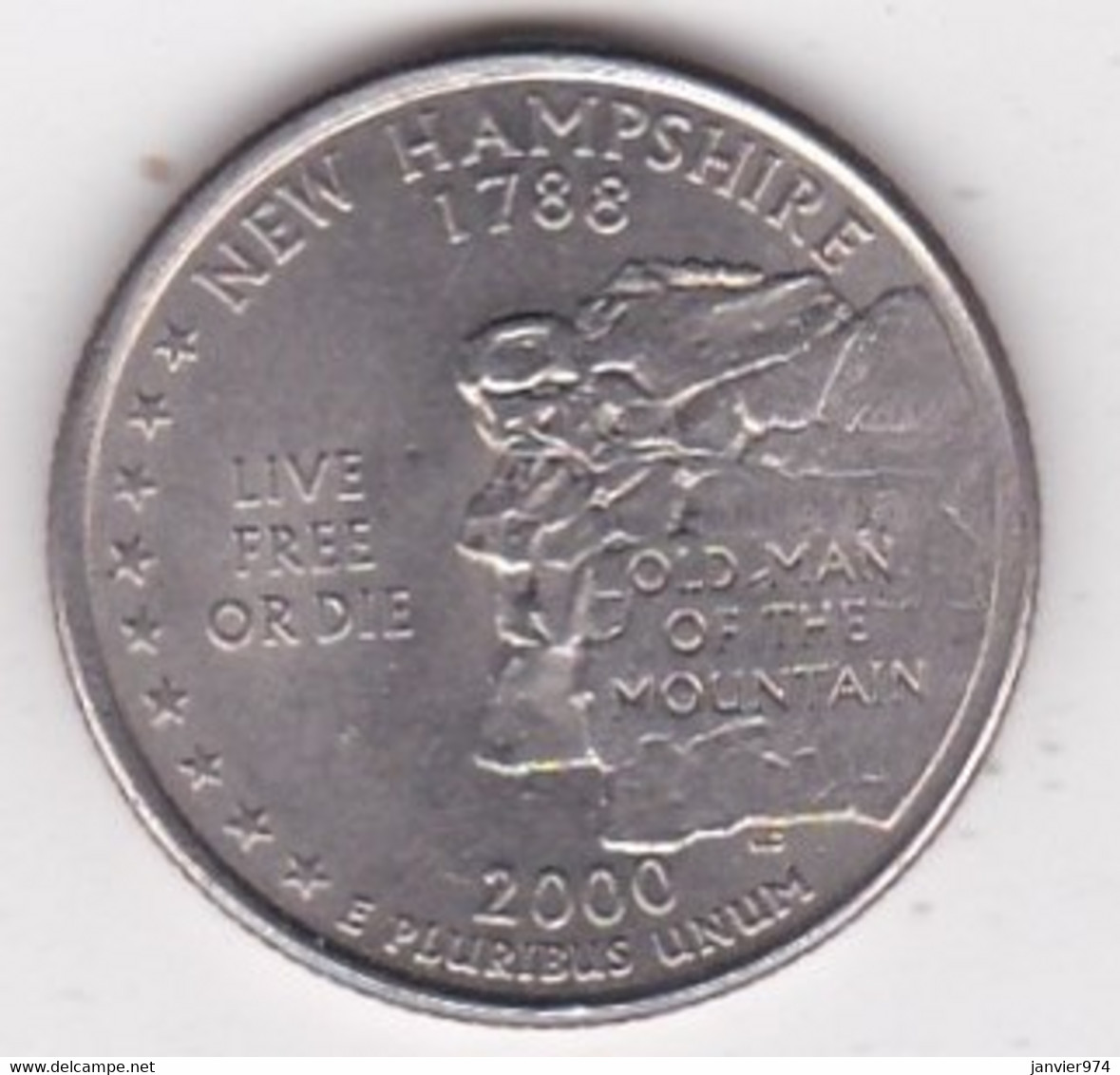New Hampshire Quarter Dollar 2000 P, Georges Washington, Cupronickel KM# 308 - 1999-2009: State Quarters