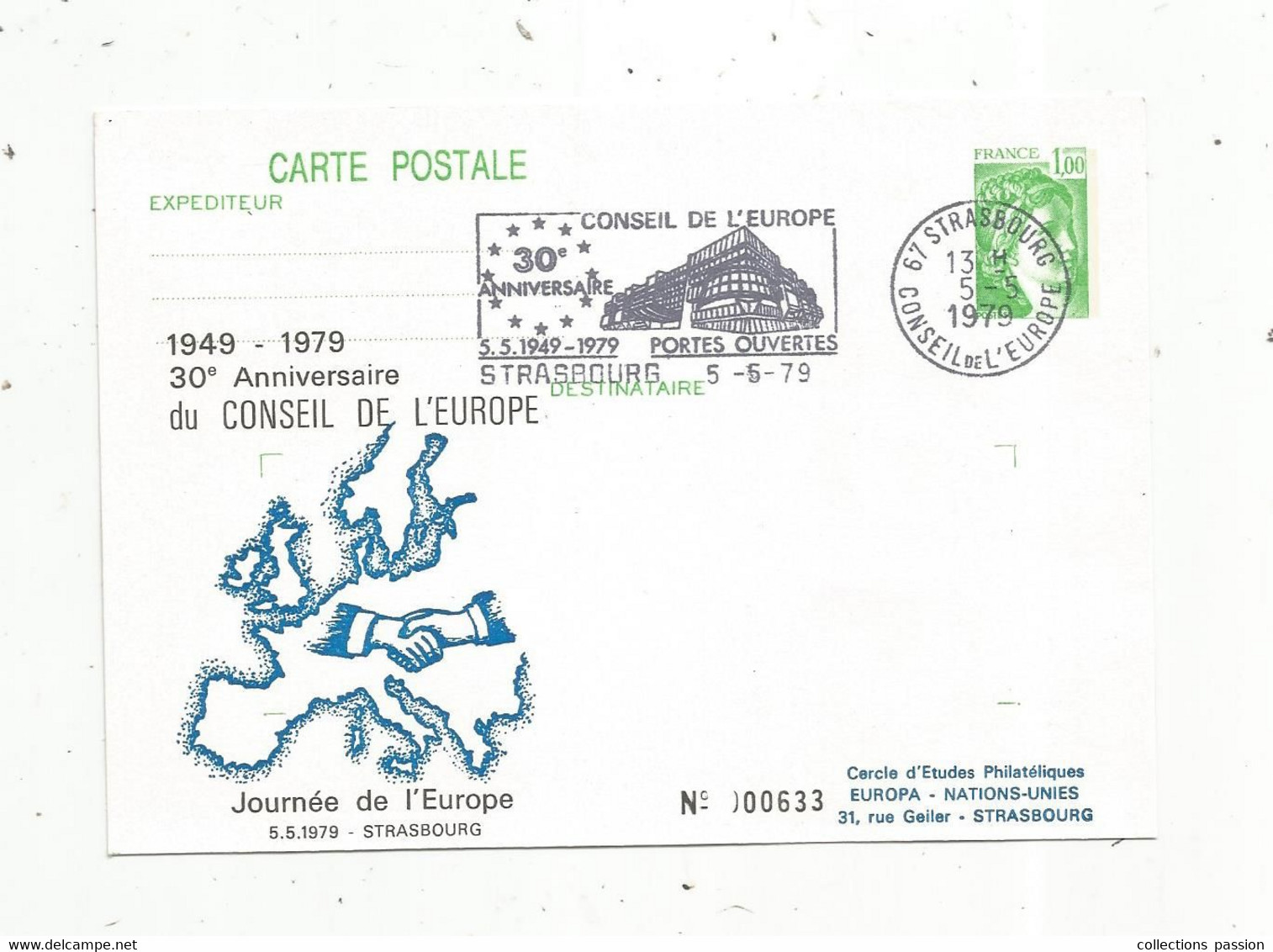 ENTIER POSTAL SUR Carte Postale, 30 E Anniversaire Du Conseil De L'Europe , 67 , STRASBOURG , 1979 - Standard Covers & Stamped On Demand (before 1995)