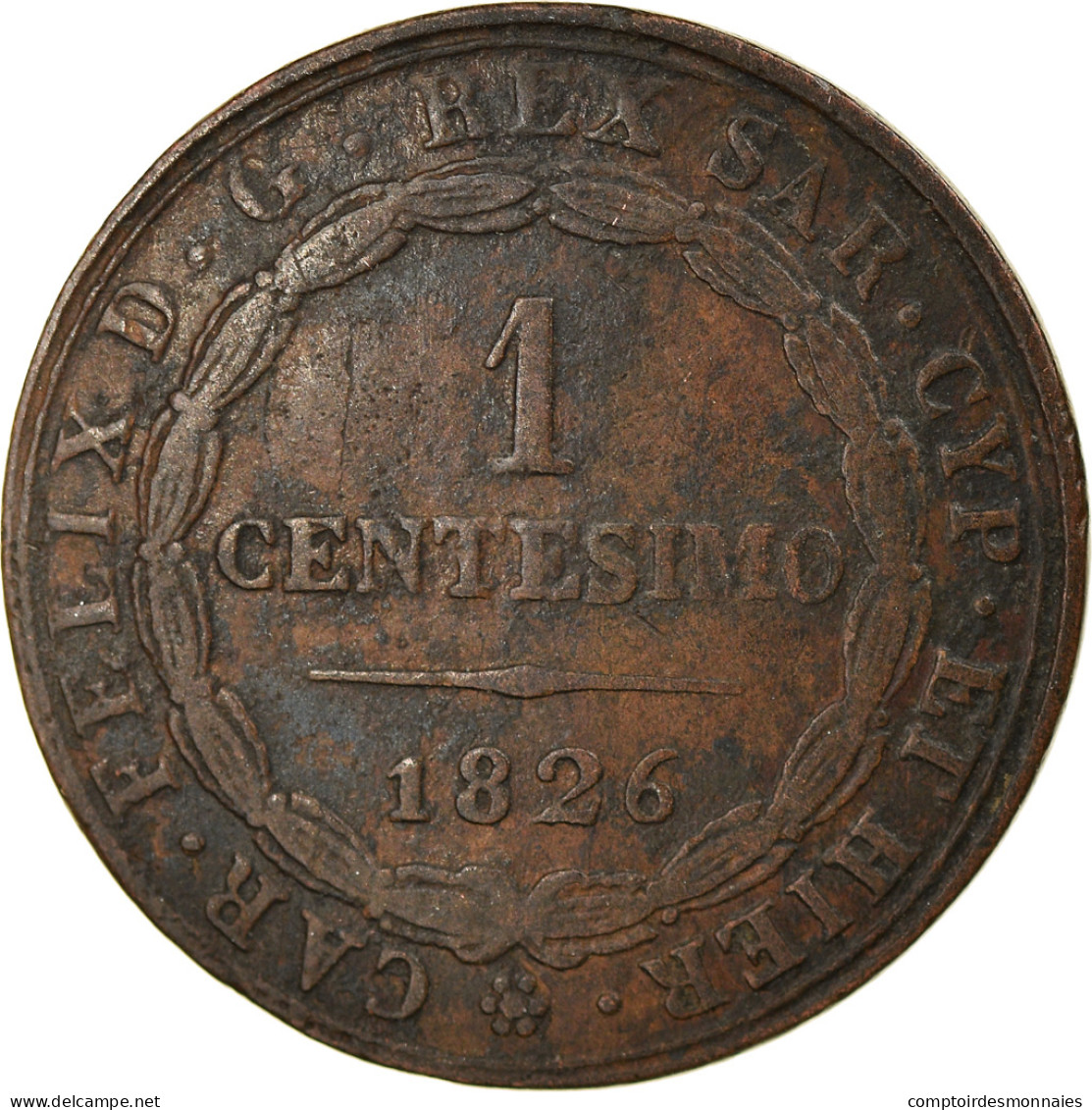 Monnaie, États Italiens, SARDINIA, Carlo Felice, Centesimo, 1826, Genoa, TTB - Italian Piedmont-Sardinia-Savoie