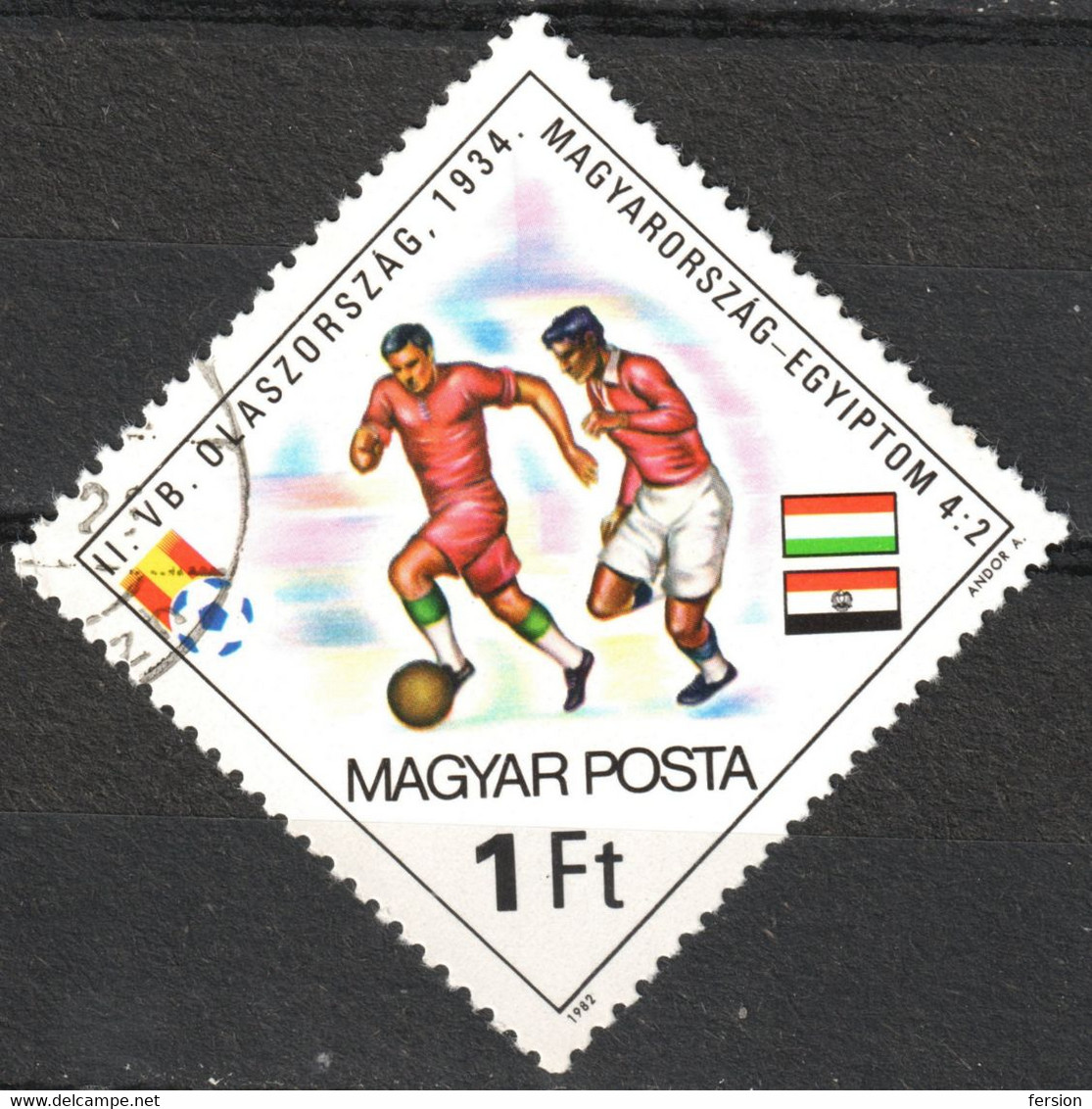EGYPT Vs. HUNGARY Player - 1934 FIFA World Cup ITALY - Football Soccer / Flag - Hungary 1982 SPAIN  - Used - 1934 – Italy