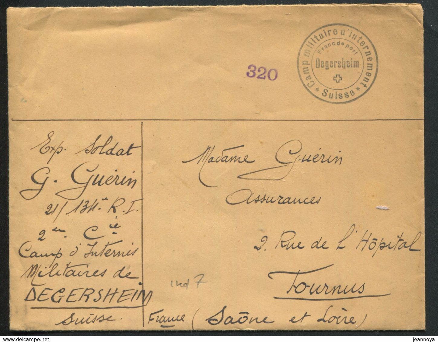 SUISSE - LETTRE OBL. " CAMP MILITAIRE D'INTERNEMENT / FRANC DE PORT / DEGERSHEIM / SUISSE " EN 1940 - TB - Postmarks