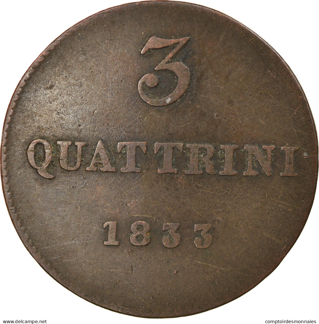 Monnaie, États Italiens, TUSCANY, Leopold II, 3 Quattrini, 1833, TTB, Cuivre - Toscana