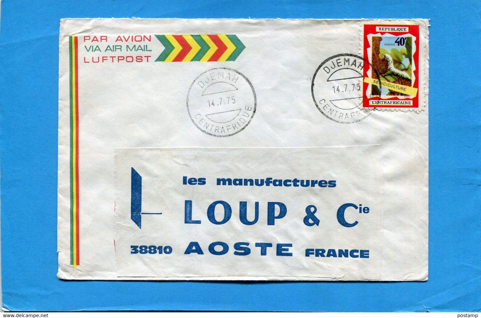 MARCOPHILIE-RCA -LETTRE REC+Thematic-cad  1975-DJEMAH Stamps131 Insect Chenille - Central African Republic