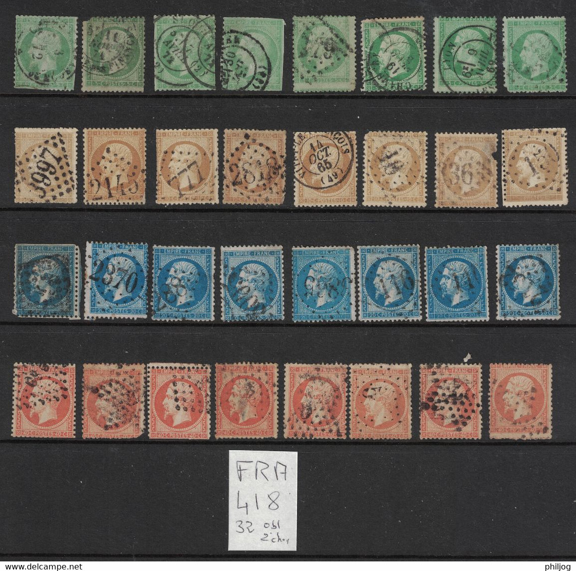 France - Yvert 20, 21, 22, 23 - 32 Oblitérés TOUS Second Choix - Scott#23, 25, 26, 27 - 32 Used Damaged Copies - 1853-1860 Napoleone III