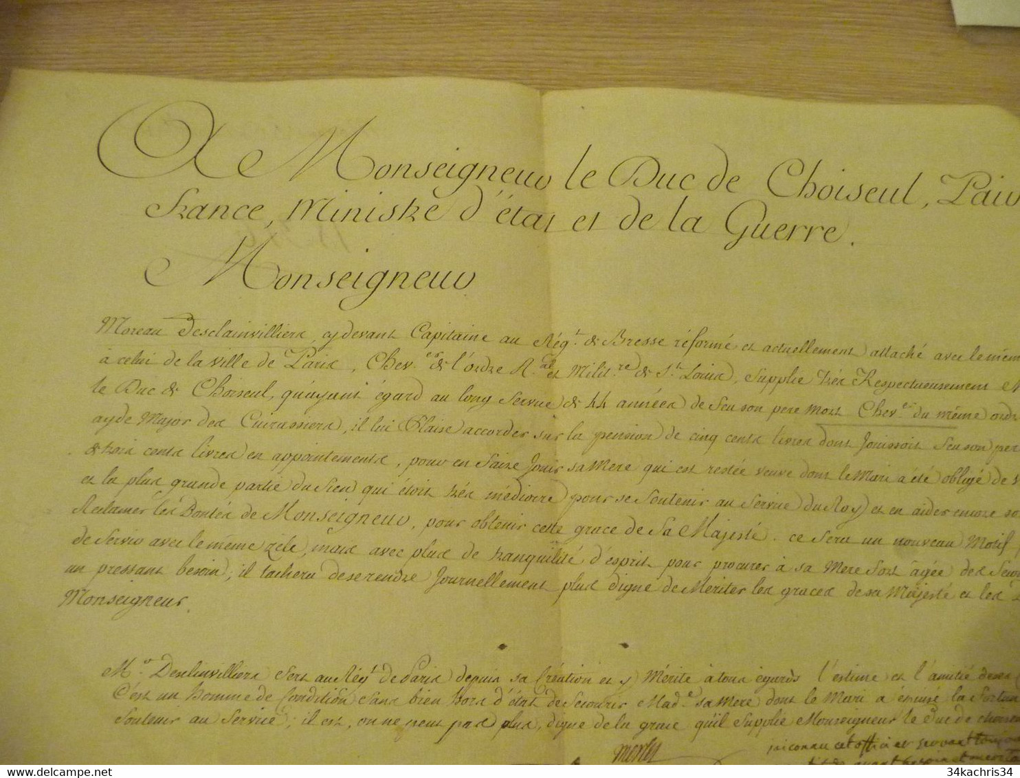 Moreau Desclainvilliers Exposé De Ses Titres Capitaine Régiment De Bresse Vers 1760 Ordre De Saint Louis - Documentos