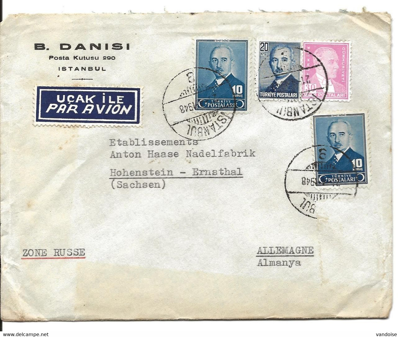 5 LETTRES 1948/56 POUR L'ALLEMAGNE - Briefe U. Dokumente