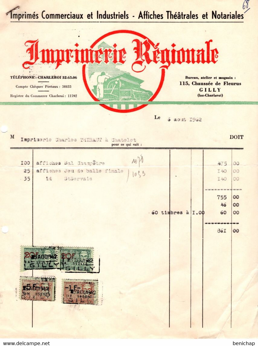 Imprimés Commerciaux Et Industriels - Affiches Théatrales Et Notariales - Imprimerie Régionale - Gilly 1962. - Imprenta & Papelería