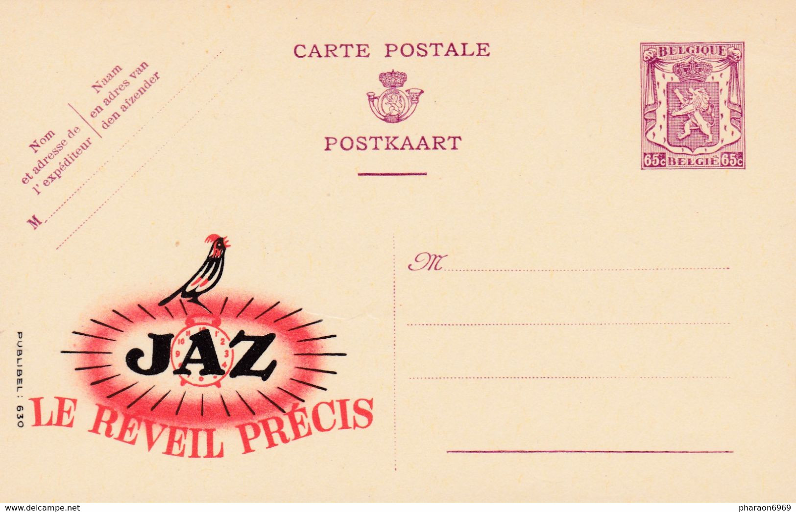 Carte Entier Postal Publibels 630 Jaz Coq Le Réveil Précis - Publibels