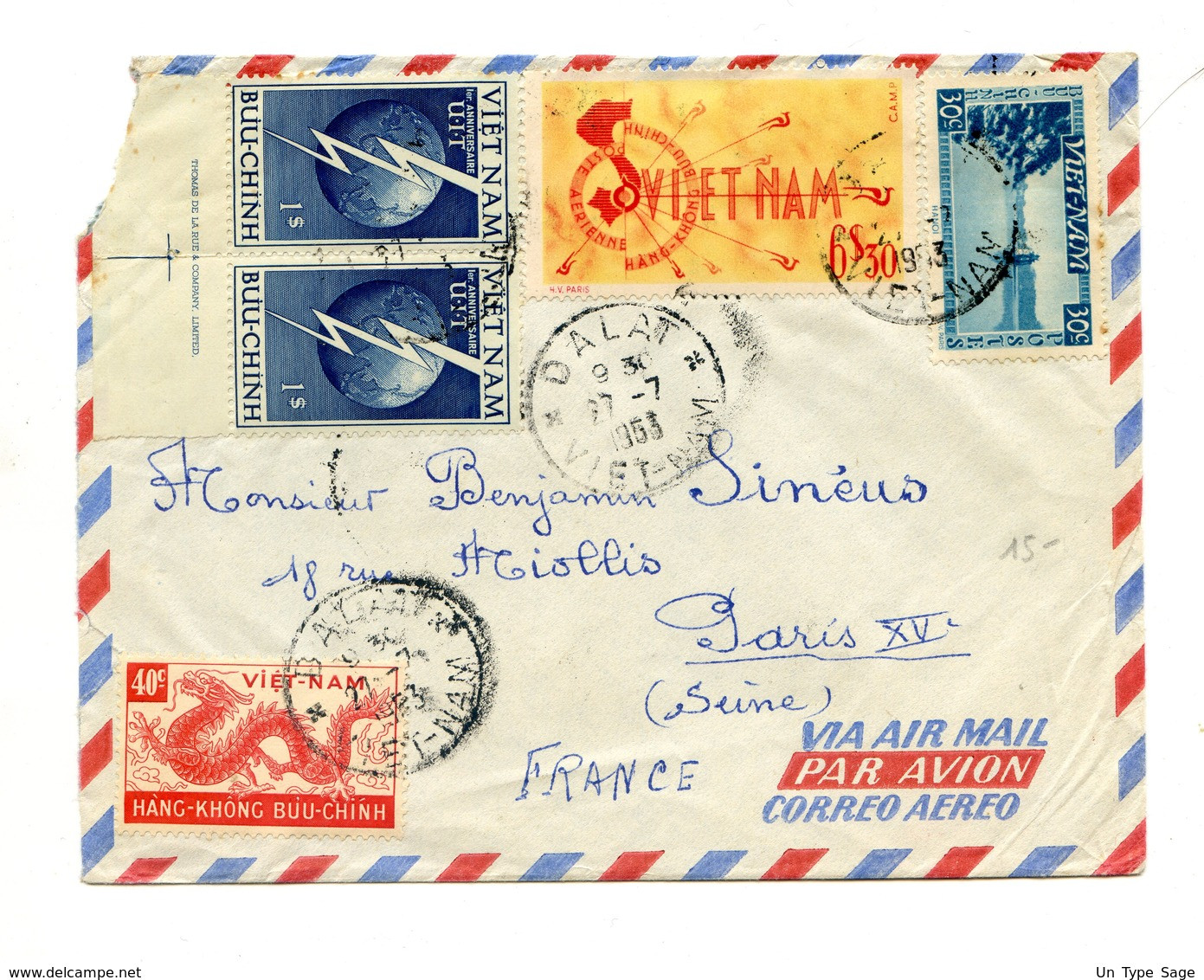 Vietnam - Lettre De Dalat Pour Paris 1953 - Bel Affranchissement Composé - 2 Scans - (C1435) - Viêt-Nam
