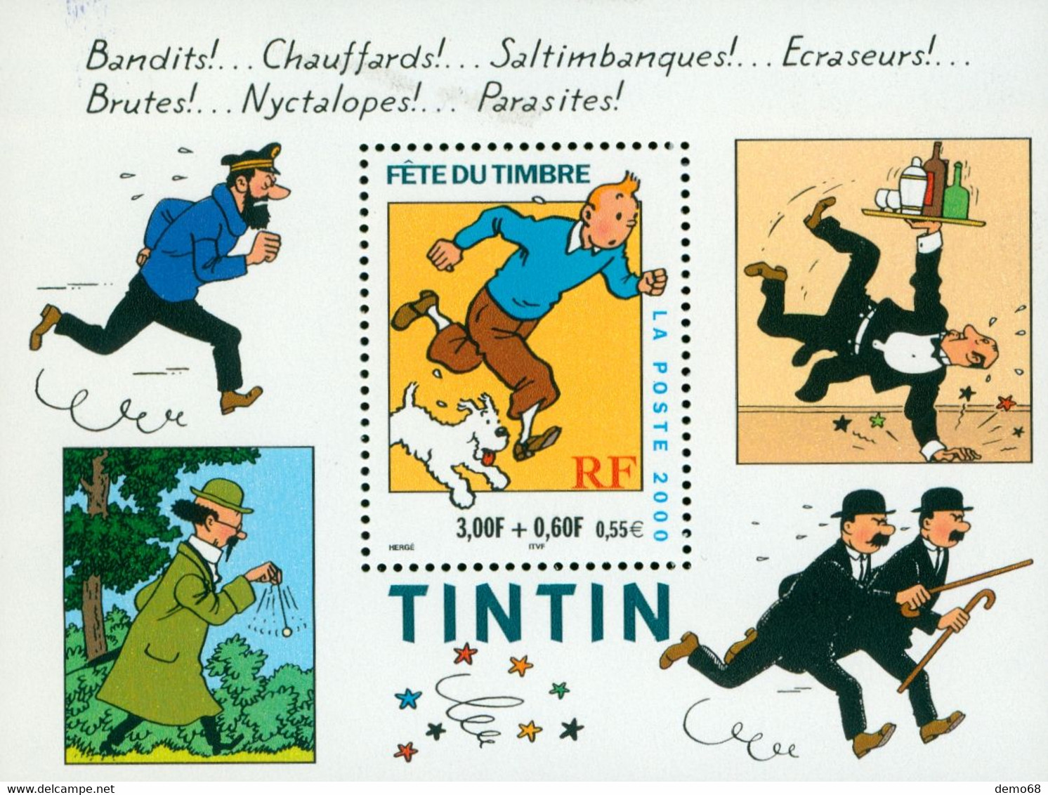 Timbre France Feuillet Neuf Fête Du Timbre Tintin Capitaine Haddok Tournesol Dupond T 2000 - Mint/Hinged