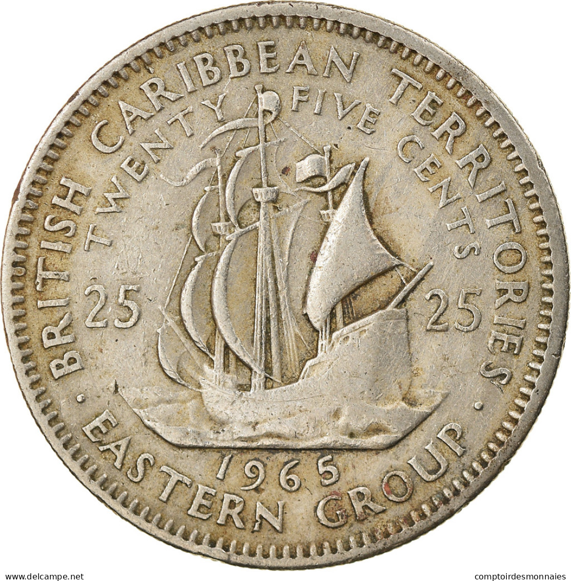 Monnaie, Etats Des Caraibes Orientales, Elizabeth II, 25 Cents, 1965, TTB - Territoires Des Caraïbes Orientales