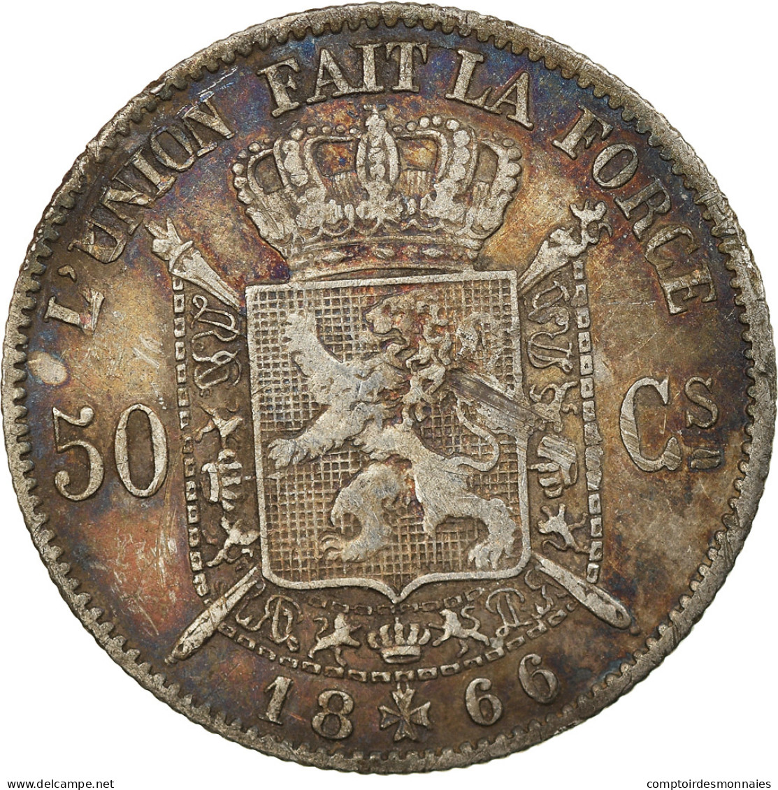 Belgique, Léopold II, 50 Centimes 1866, KM 26 - 50 Centimes