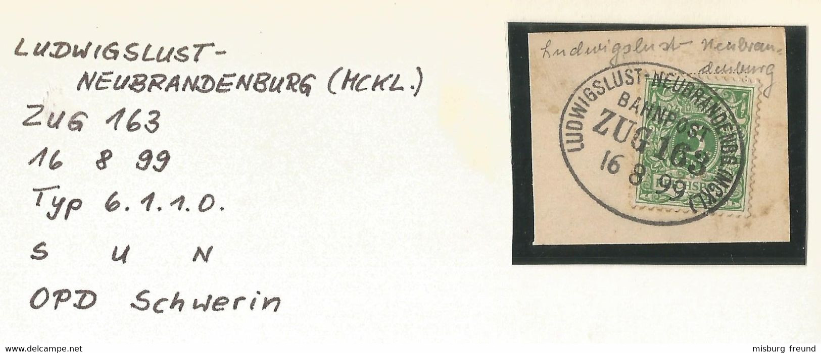 1 030 Briefstück Bahnpost "LUDWIGSLUST-NEUBRANDENBURG(MCKL)" 1899 - Usados