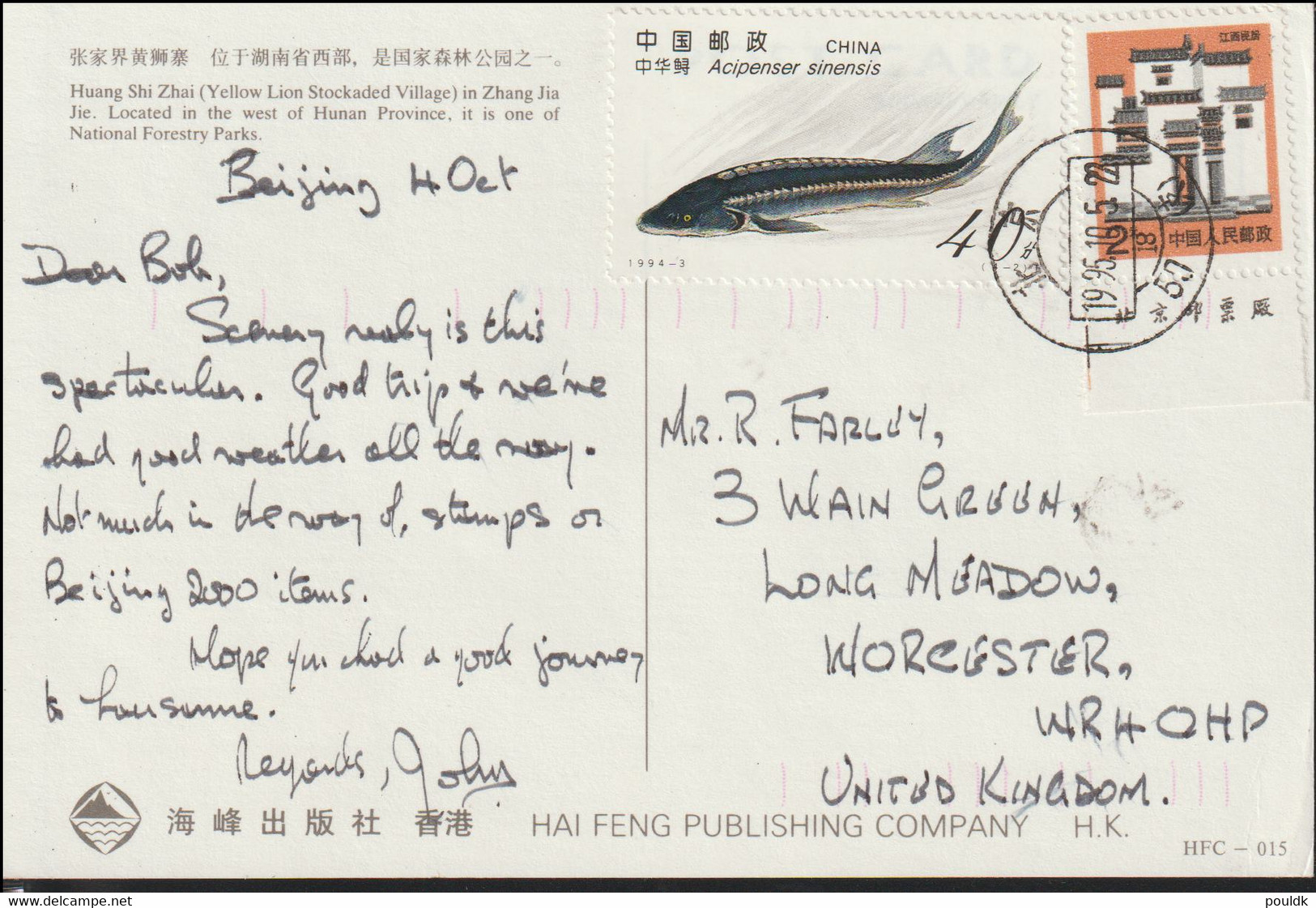 China Postcard Franked With 1994 Sturgeon Acipenser Sinensis Posted 1995 To Great Britain (G120-35) - Fishes