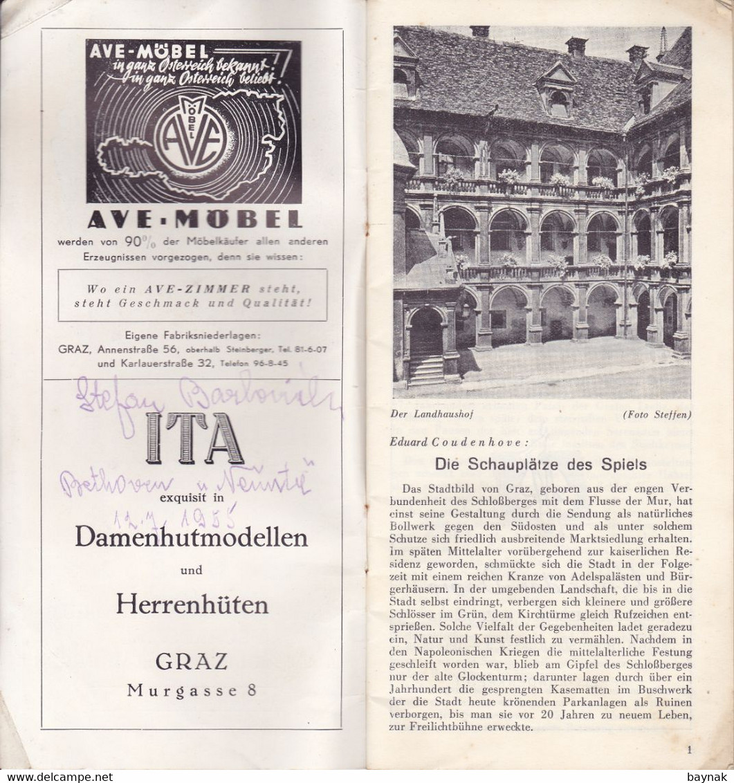 GRAZ, AUSTRIA  --  SOMMER SPIELE GRAZ, 1955  --  OPERA,  KONZERT, ORATORIUM  --  34 PAGES  --  20,5 Cm X 10 Cm - Programmes