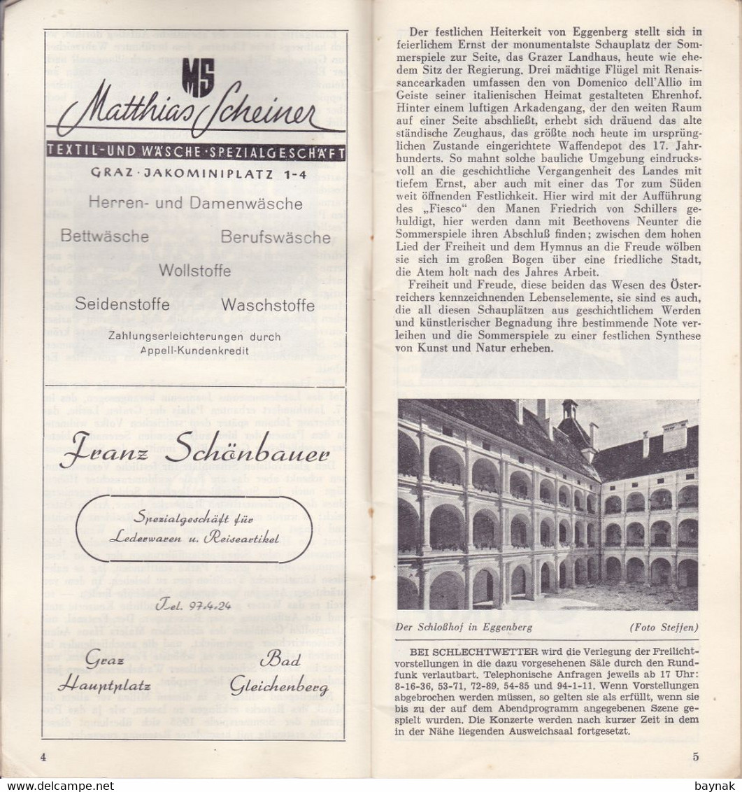 GRAZ, AUSTRIA  --  SOMMER SPIELE GRAZ, 1955  --  OPERA,  KONZERT, ORATORIUM  --  34 PAGES  --  20,5 Cm X 10 Cm - Programmes