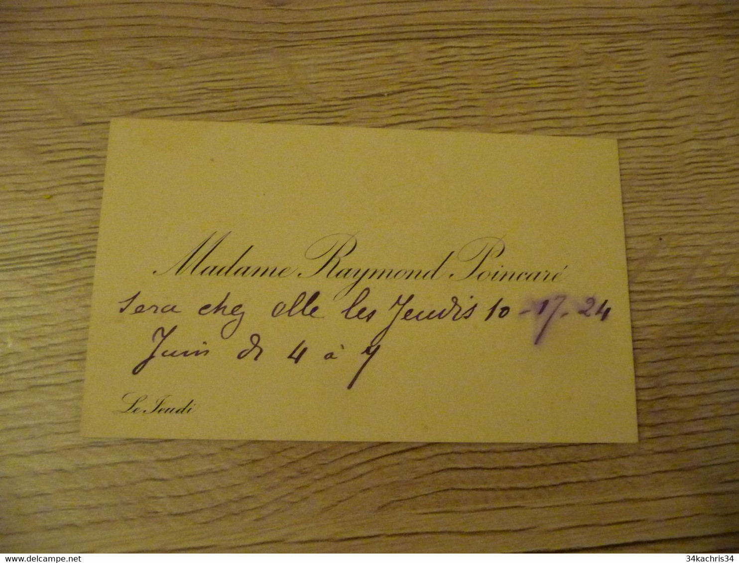 Carte De Visite Madame Raymond Poincaré Note Rendez Vous - Visiting Cards