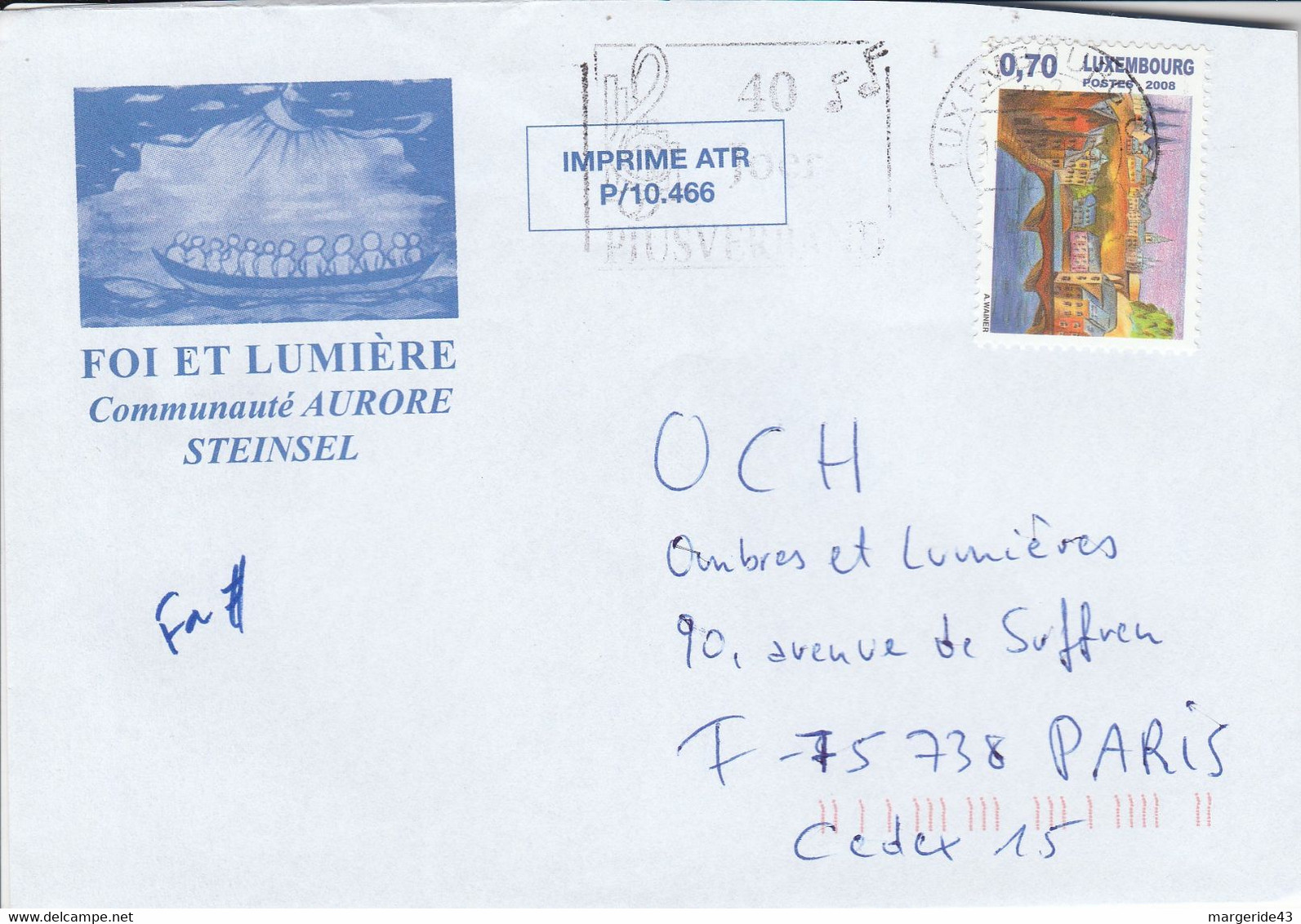 LUXEMBOURG SEUL SUR LETTRE POUR LA FRANCE 2008 - Other & Unclassified