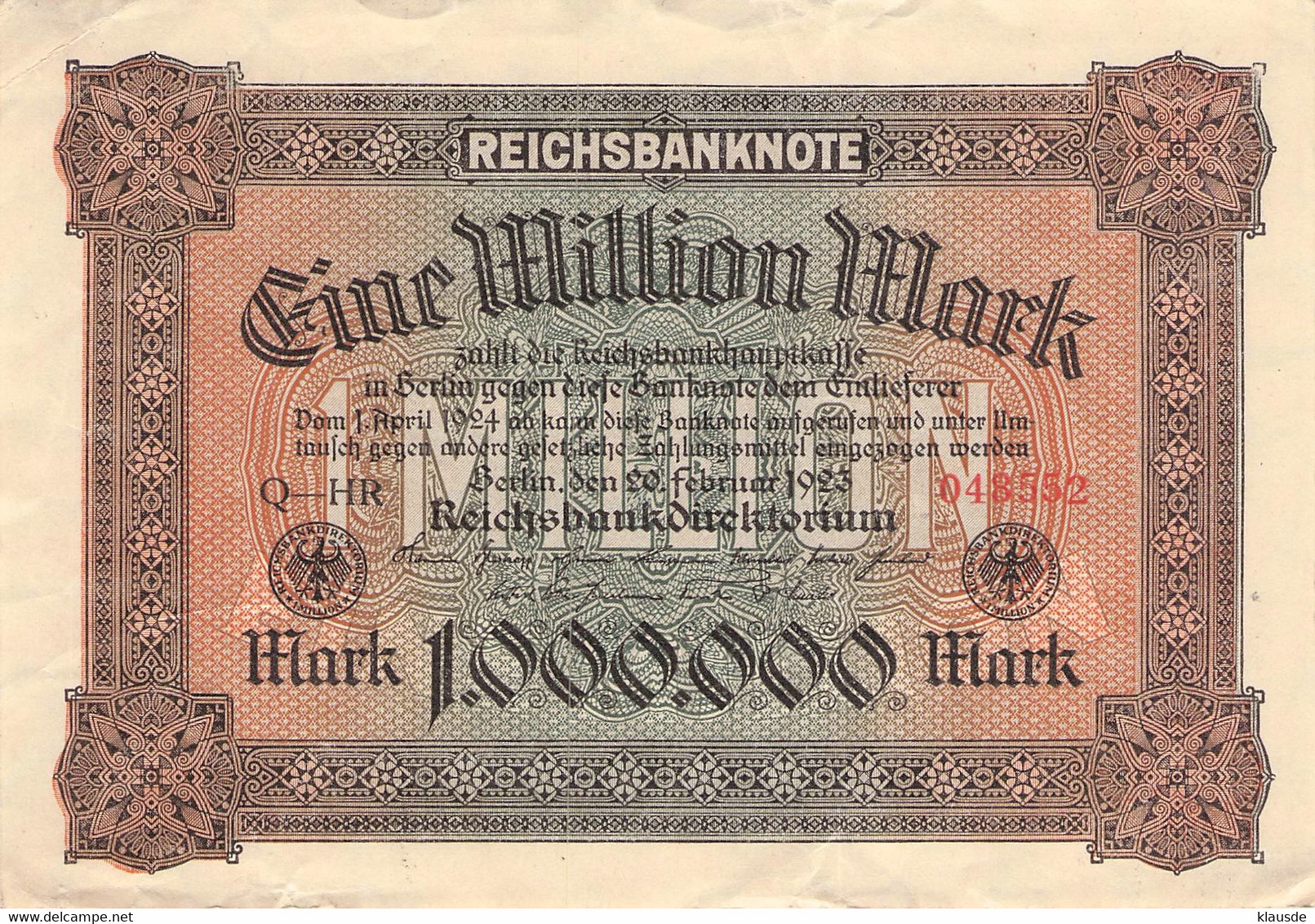 1 Mio Mark Reichsbanknote AU/EF (II) - 1 Miljoen Mark