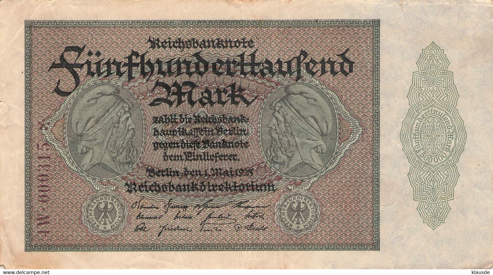 500,000 Mark Reichsbanknote AU/EF (II) - 500000 Mark