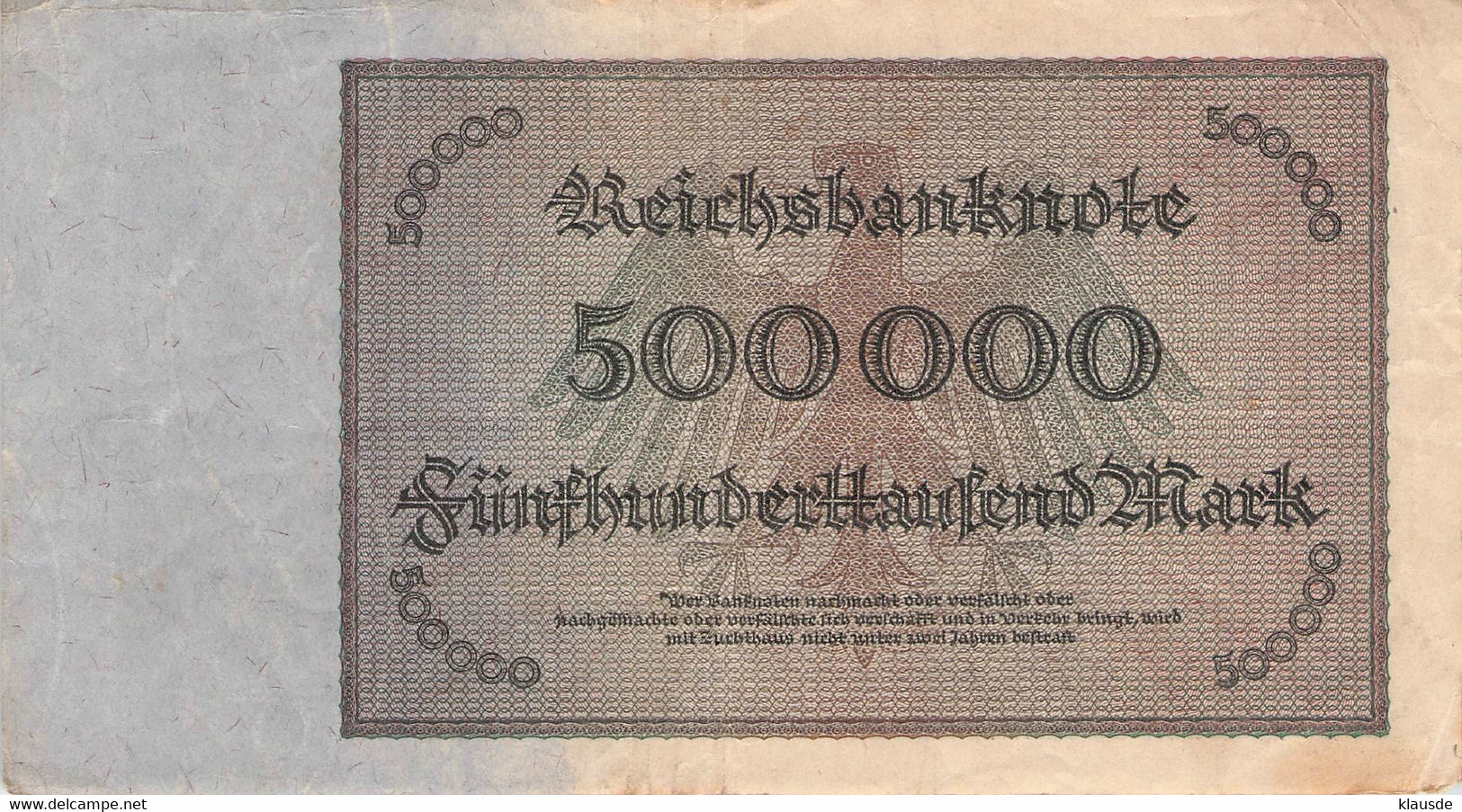 500,000 Mark Reichsbanknote AU/EF (II) - 500000 Mark