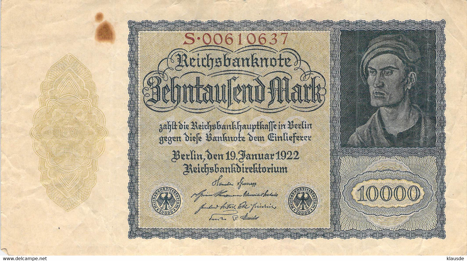 10.000 Mark Reichsbanknote VF/F (III) - 10.000 Mark