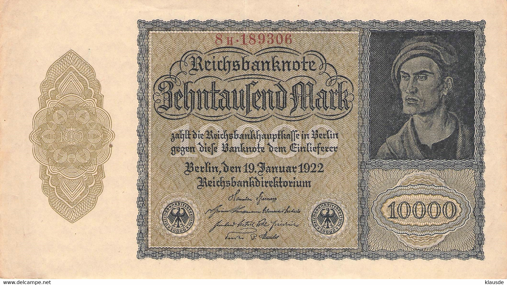 10.000 Mark Reichsbanknote VF/F (III) - 10.000 Mark