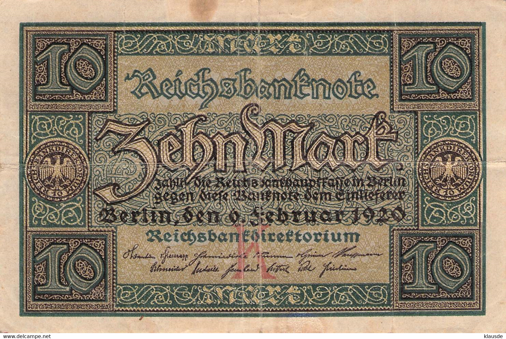10 Mark Reichsbanknote 1920 VF/F (III) - 10 Mark