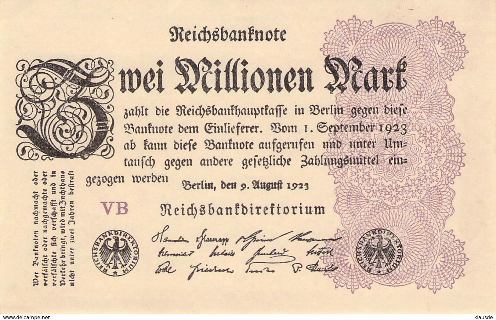 2 Mio Mark Reichsbanknote 1923 UNC (I) - 2 Mio. Mark