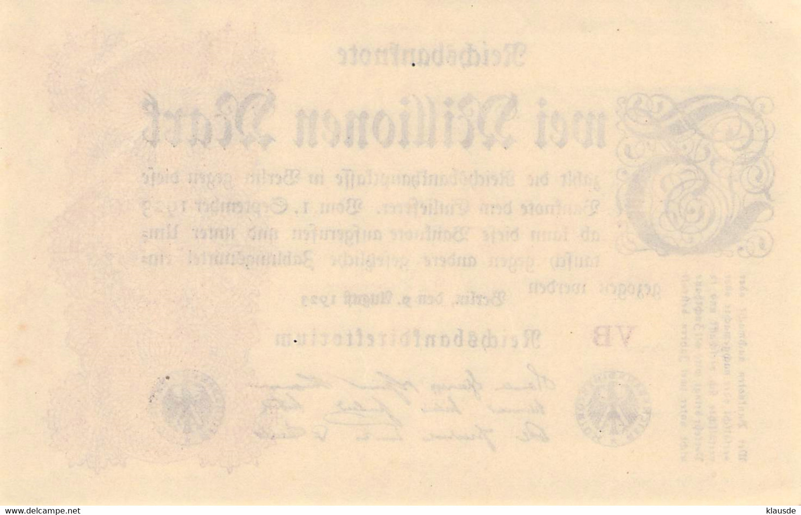 2 Mio Mark Reichsbanknote 1923 UNC (I) - 2 Miljoen Mark