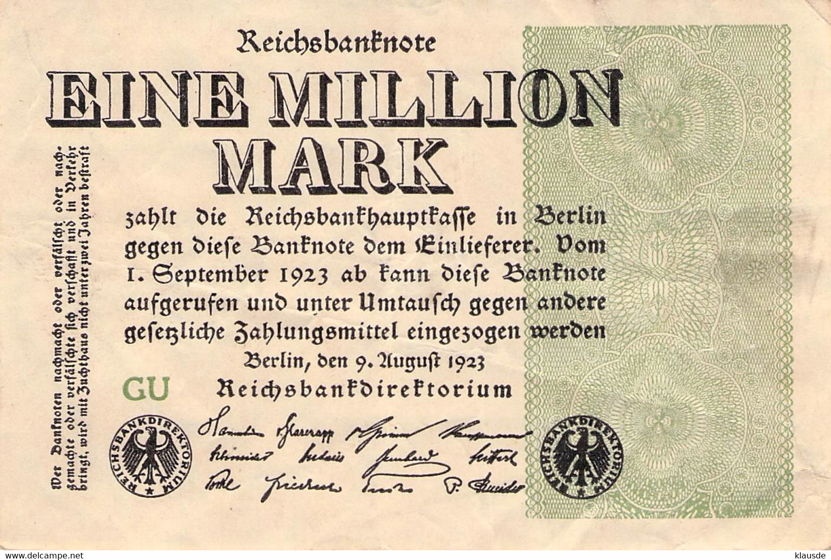 1 Mio Mark Reichsbanknote 1923 AU/EF (II) - 1 Million Mark