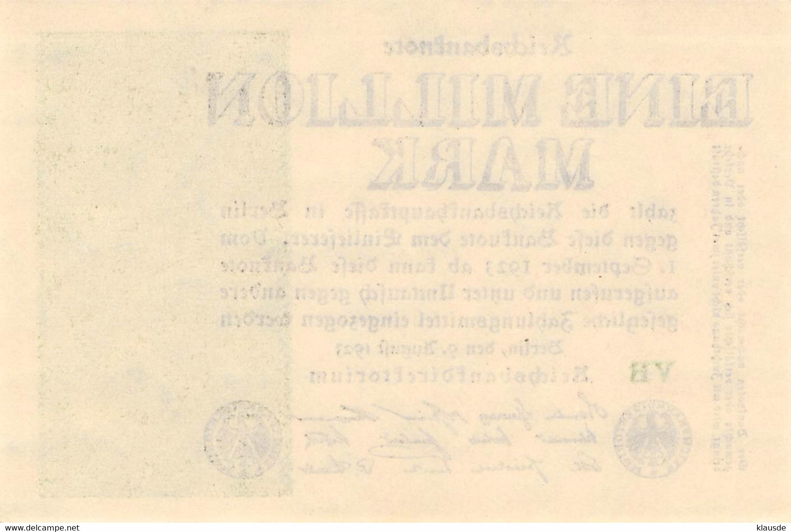 1 Mio Mark Reichsbanknote 1923 UNC (I) - 1 Million Mark