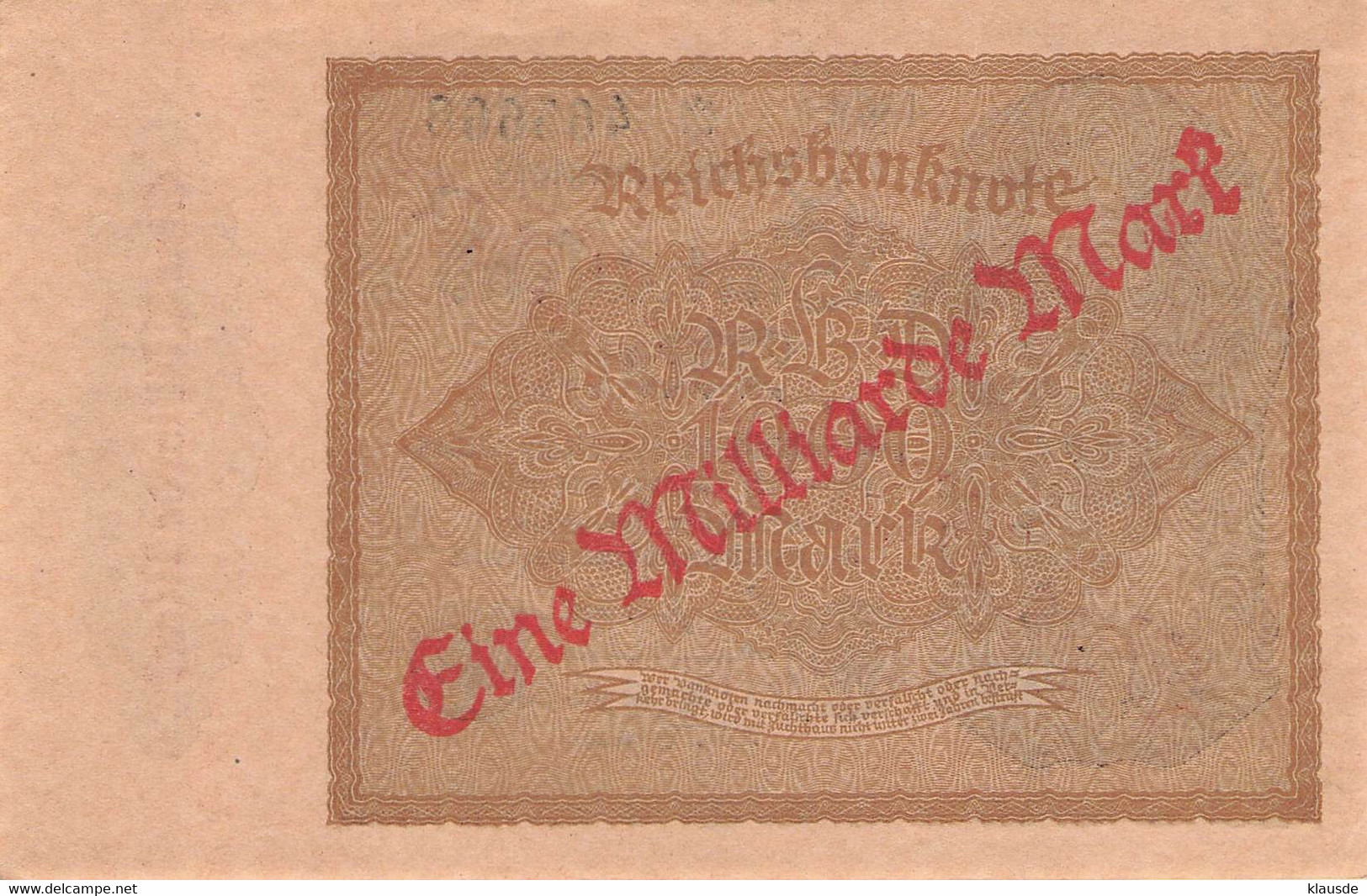 1 Mrd Mark Reichsbanknote 1922 UNC (I) - 1 Miljard Mark