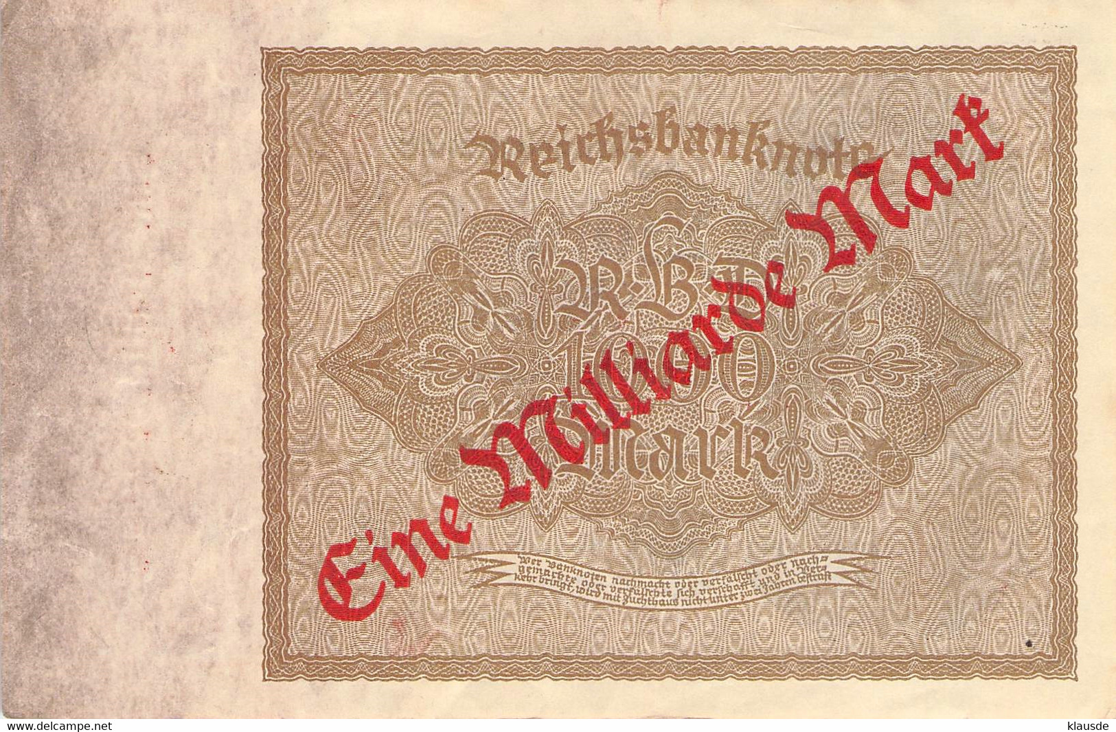 1 Mrd Mark Reichsbanknote 1922 UNC (I) - 1 Mrd. Mark