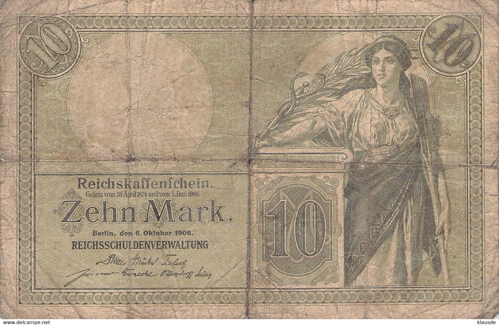 10 Mark Reichsbanknote 1906 VG/G (IV) - 10 Mark